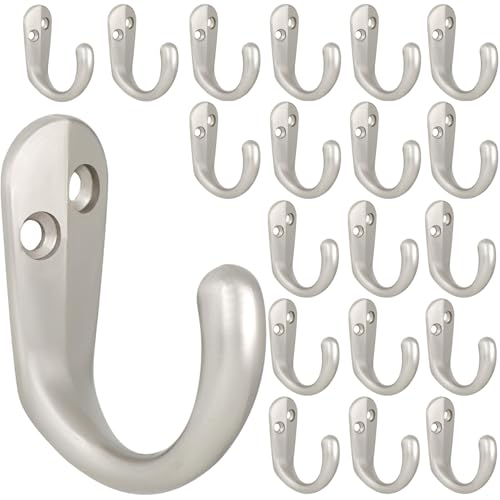 20PCS Coat Hooks Wall Mounted Silvery Single Prong Robe Hook (20 Count)
