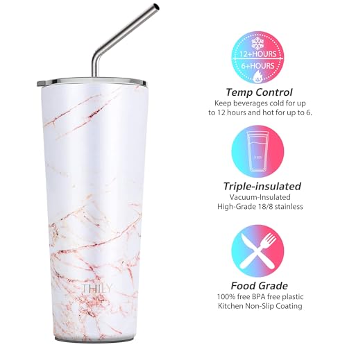 Stainless Steel Vacuum Insulated Tumbler Travel Mug 26 oz Coffee Cup with 2 Lids and Straws