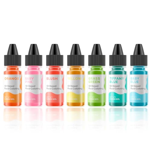 Oil Based Food Coloring for Chocolate Macaron Oil Edible Food Dye Set for Halloween Baking Royal Icing Cookie Supplies Gluten Free 7x6ml Food Grade Food Color Kit (2.8 Fl Oz)