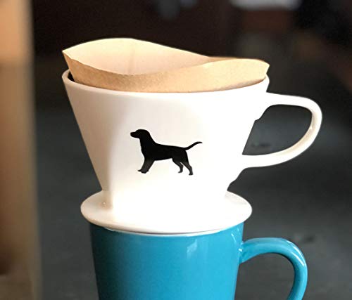Black or Golden Lab Coffee Pour Over Single Cup Ceramic Brewer with Melitta Filters 8 to 16 oz Depending on How Much Water