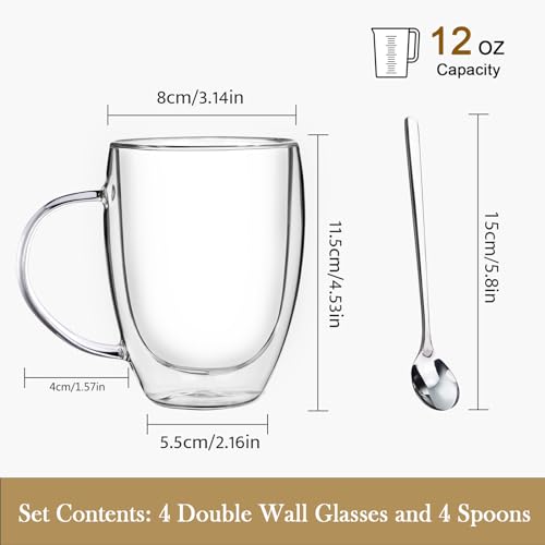 Double Wall Glass Coffee Mugs (4 Count)