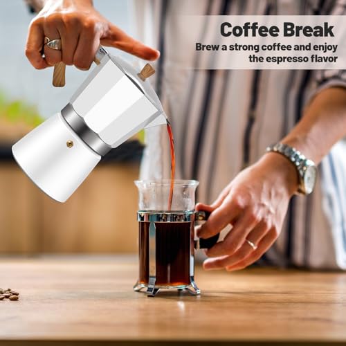 6 Cup Aluminum Moka Pot Classic Stovetop Espresso Coffee Maker 300ml 10oz Coffeemaker Percolator Mocha Express Preferred Cafe Makers for Italian and Cuban Café Brewing White