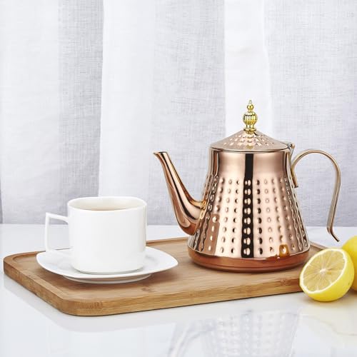 1.2L(40oz) Stainless Steel Hammer Patterned Teapot With Removeable Infuser,Loose leaf cover,Copper