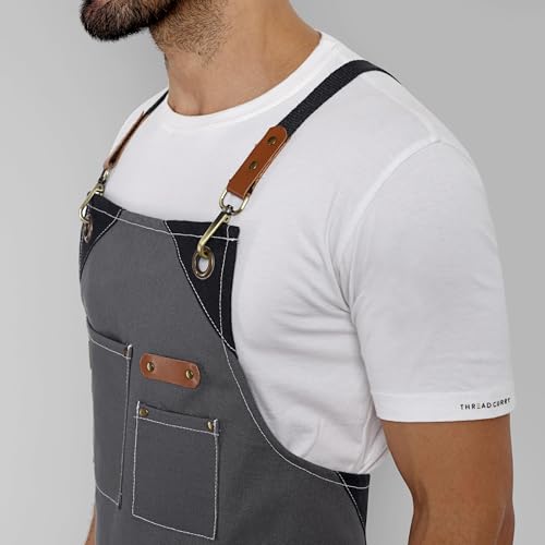Chef Apron Recycled Cotton Kitchen Apron with an Adjustable Neck with Long Ties (2 Count)