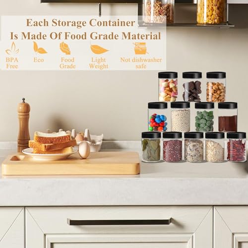 Plastic Jars with Lids Empty Slime Cosmetics Containers Clear Gift Food Jars Round PET Cream Jar with Black Lids Pen Labels for Kitchen Storage Spices Dry Food Body Butter Making (32 Count)