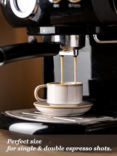 2.5 Ounce Espresso Cups Set of 4 with Saucers & Metal Rack (8.25 Count)