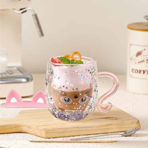 Gifts for Women Cat Gifts Double Walled Glass Coffee Latte Cup Cute Stuff Cat Mug Gifts for Her Christmas Stocking Fillers