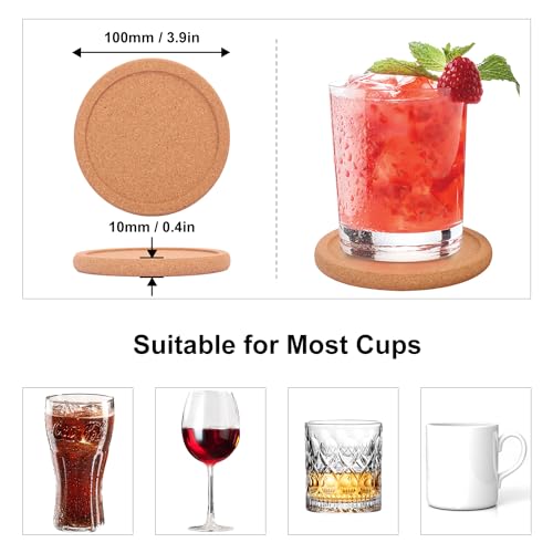60 Pack 4 Inch Round Cork Coasters with Lip