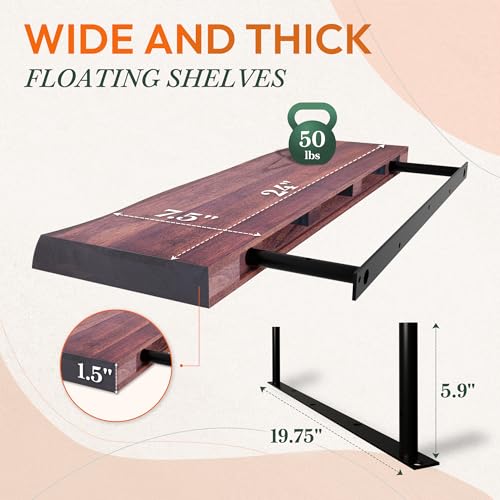 24'' Live Edge Floating Shelves for Wall (2 Count)