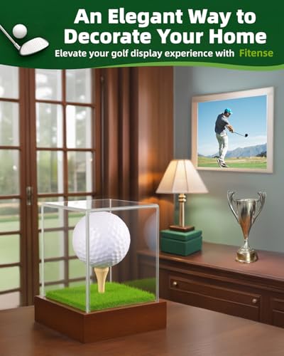 Single Golf Ball Acrylic Display Cube Wood Base with Tee