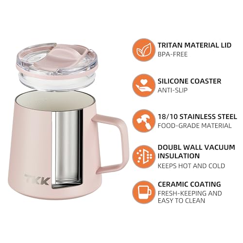 12 oz Insulated Coffee Mug with Handle Ceramic Coating Detachable Slider Lid Stainless Steel Tumbler Double Wall Vacuum Travel Cup