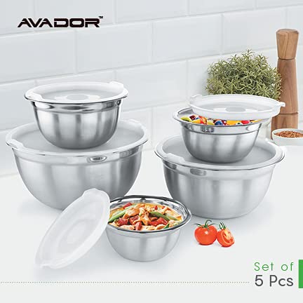 Premium Stainless Steel Mixing Bowls with Lids (5 Count)