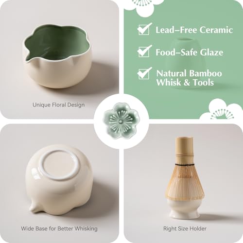 Matcha Set 8Pcs Floral Ceramic Matcha Kit with Matcha Whisk