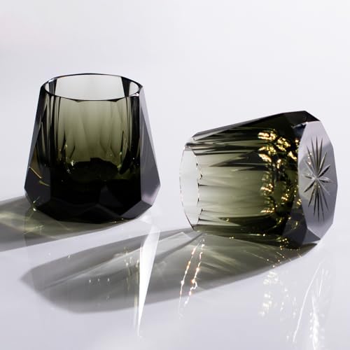 Crystal Whiskey Glasses Set of 2 Grey Old Fashioned Glasses Stemless (2 Count)