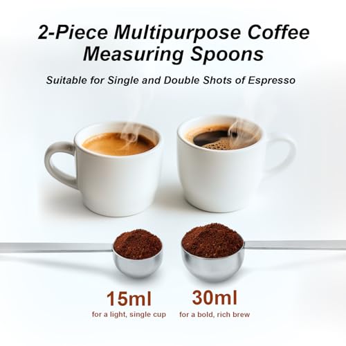 2PCS Coffee Scoop for Ground Coffee Stainless Steel Measuring Spoons Long Handle 30ml 6.4in and 15ml 5.7in Set for Deep Jars Beans Protein Powder Flour