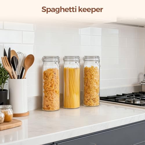 Tall Glass Pasta Containers with Airtight Lids 68 oz 3 Pack Canister (3 Count)