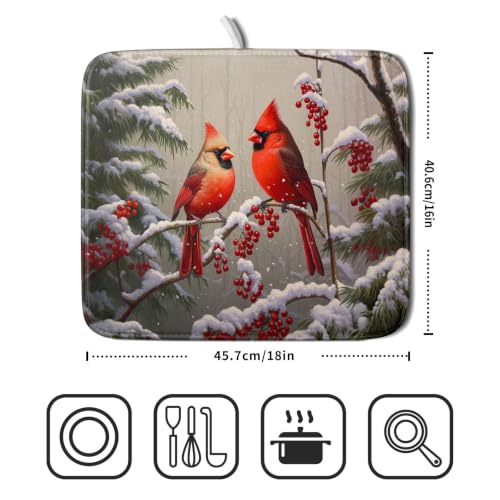 Winter Red Cardinal Bird Dish Drying Mat for Kitchen Counter