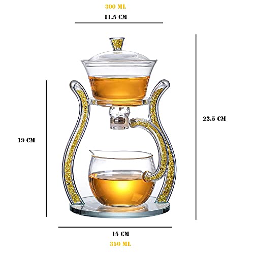 Lazy Kungfu Glass Tea Set Semi Automatic Drip Rotating with Infuser Glass Teapot Set