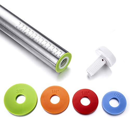 Stainless Steel Rolling Pin & Baking Mat Set with Adjustable Thickness Ring