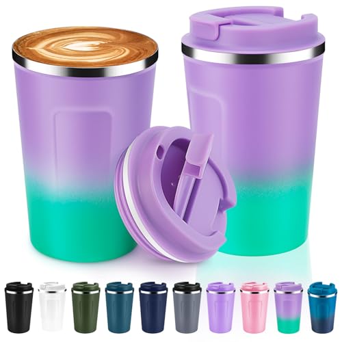 12 oz Double Wall Insulated Vacuum Travel Coffee Mug with Flip Lid Bulk 2 Pack (2 Count)