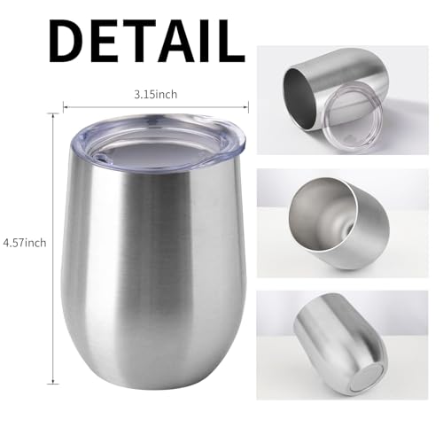 12oz 4 Pack Wine Tumbler Glasses with Lid Stemless Double Wall Vacuum Stainless Steel Travel Tumbler Keeping Cold & Hot for Wine