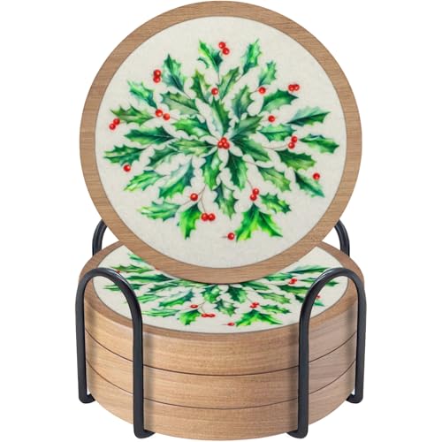 Christmas Coasters Set of 4 with Holder