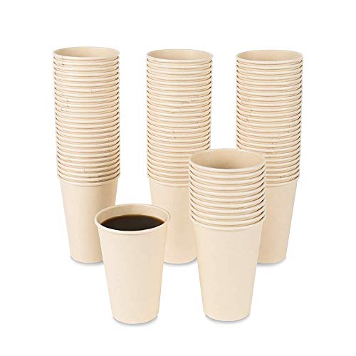 12 oz Disposable Light Brown Paper Coffee Cups Bamboo Fiber 100 Pack (100 Count)