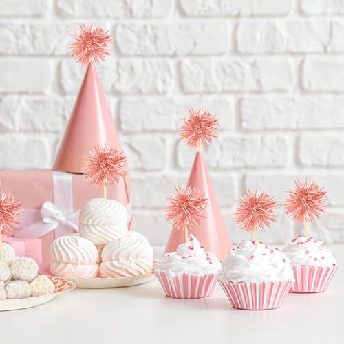 80 Pcs Firework Cupcake Topper Rose Gold Graduation Cake Decorations Foil Frill Toothpicks for Party Decoration (80 Count)