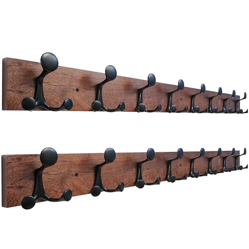 43 Inch Wood Coat Rack Wall Mount with 8 Triple Hooks (2 Count)