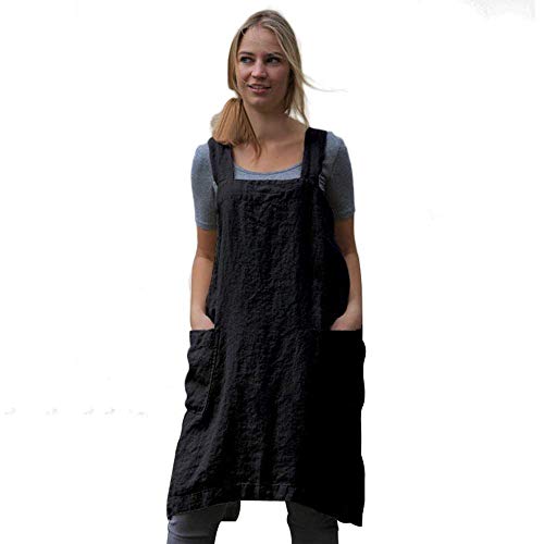 Women’s Pinafore Square Apron Baking Cooking Gardening Works Cross Back Cotton