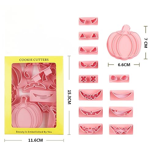 13Pcs Halloween Cookie Cutter Set Pumpkin Face Halloween Cookie Mold Biscuit Mold 3D Hollow Out Pumpkin Cake Baking Fondant Embosser Stamps Halloween Party DIY Cake Decorating Tools (13 Count)