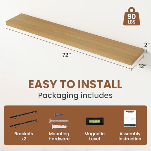 Deep Floating Shelves 72x12” Set of 1