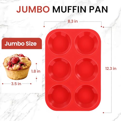 Silicone Jumbo Muffin Pan 3 Pack 6 Cup 3.5 Inch Large Muffin Tin Non Stick BPA Free for Baking Giant Muffins Cupcakes Frittatas (3 Count)