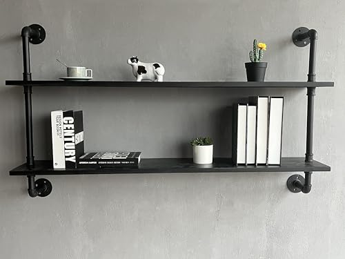 Floating Bookshelf Shelves Industrial Pipe Shelving Pipe Shelves Rustic Wall Shelf 48 Inch Farmhouse Book Shelves for Wall Mounted (2 Count)