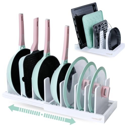 Pots and Pans Organizer under Cabinet Expandable Bamboo Pot Lid Holder Rack