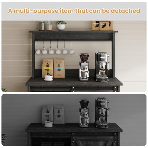 Farmhouse Coffee Bar Cabinet with Sliding Barn Door