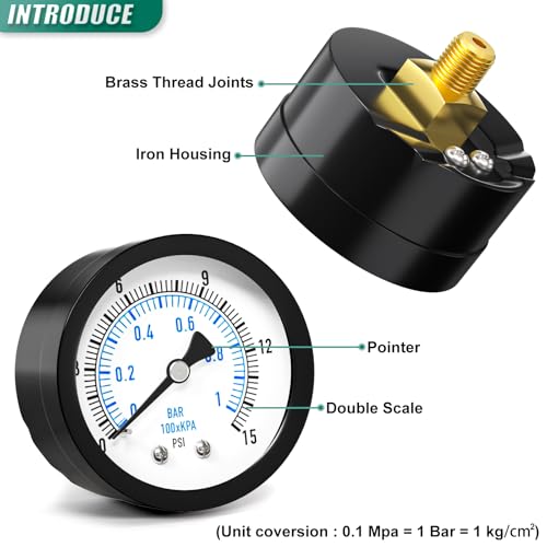 0 15PSI Well Pump Pressure Gauge 2" Dial Size