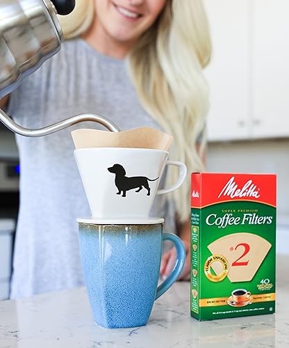 Dachshund Ceramic Coffee Pour Over or Dripper with Full Box of 40 Melitta Brown Size #2 Filters