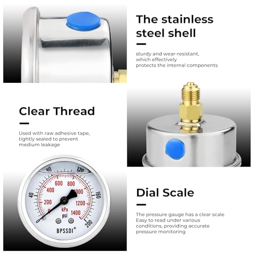 0 200 Psi Glycerin Liquid Filled Low Pressure Gauge