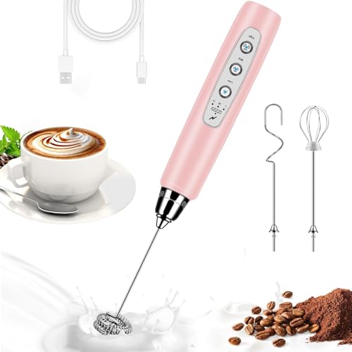 Milk Frother Wand Rechargeable Handheld Whisk Coffee 3 Speed Adjustable