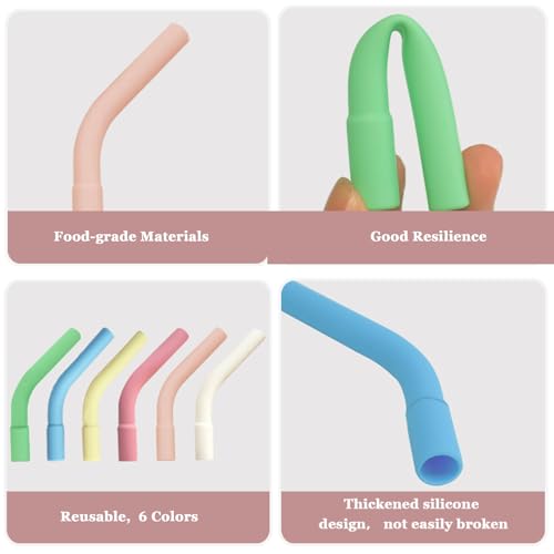 6 Pcs Reusable Color Silicone Straw Tips with Drinking Long Straws Compatible with Stanley 40 (6 Count)