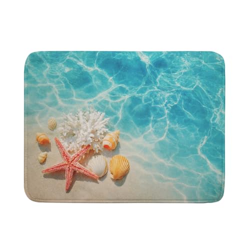 Coastal Starfish Dish Drying Mat 18"x24" Ocean Blue Sea Coral Seashell Dish Drainer Mats Nautical Beach Themed Decorative Reversible Dish Drying Pad for Kitchen Countertop Dining Room