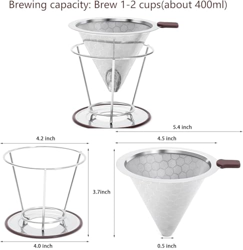 Pour Over Coffee Dripper Stainless Steel Coffee Filter Metal Cone Filter Paperless Reusable Single Cup Maker 1