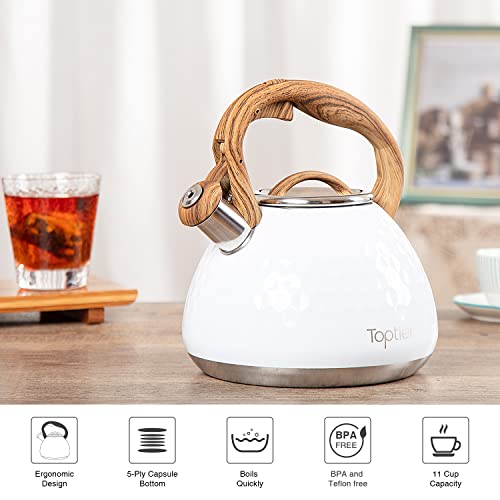 Tea Kettle Toptier Teapot Whistling Kettle with Wood Pattern Handle Loud Whistle