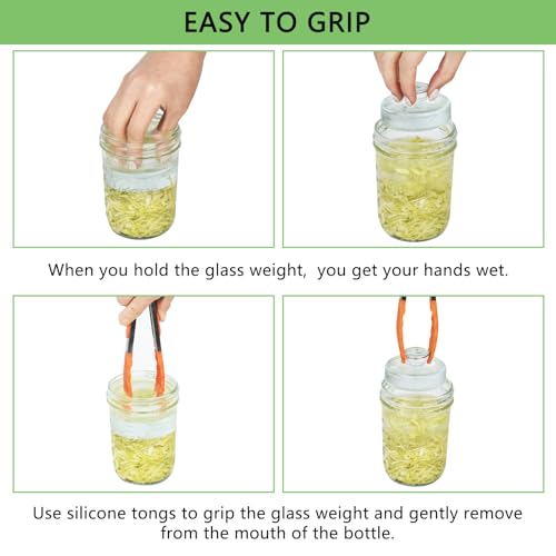 10 Pack Glass Fermentation Weights with Easy Grip Handle and Unique Texture Design for Large Wide Mouth Mason Jars (10 Count)
