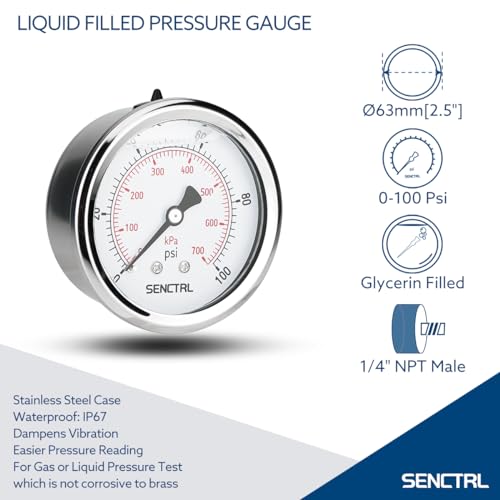 0 100 Psi Liquid Filled Low Pressure Gauge