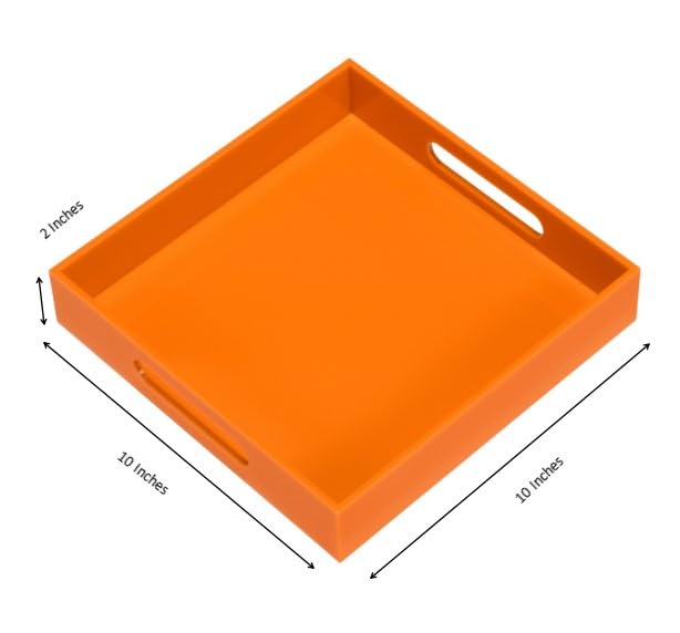 Orange Sturdy Acrylic Serving Tray with Handles
