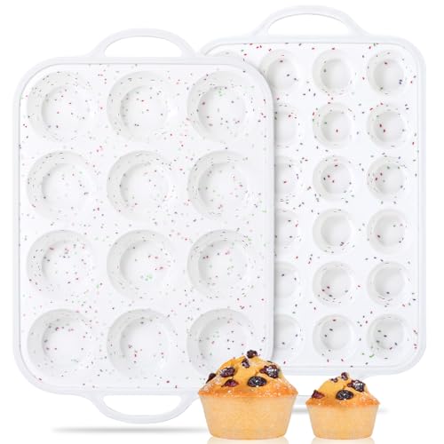 12 Cups & 24 Cups Silicone Muffin Pan with Metal Frame (2 Count)
