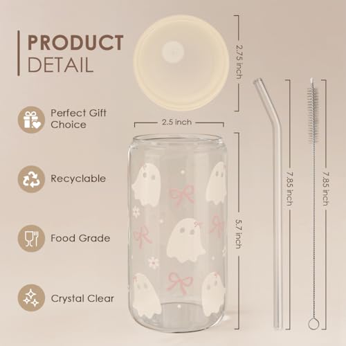 Halloween 16oz Can Glass Tumbler with Acrylic Lid & Straw