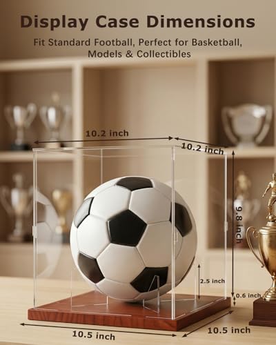 Full Size Acrylic Soccer Ball Display Case Solid Wood Base